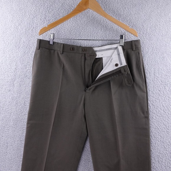 Canali Mens Flat Front Wool Dress Pants Trousers Khaki Tan Size 36x30 Italy